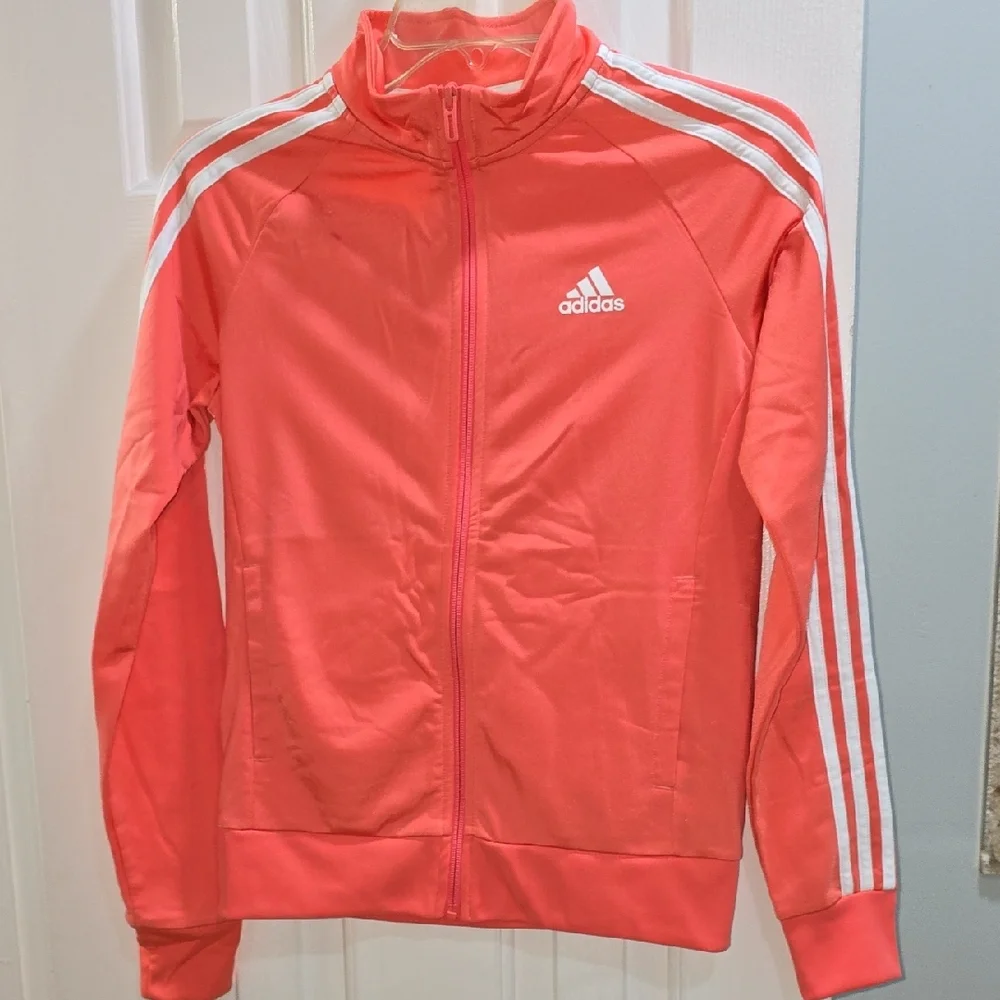 Adidas Pink/Coral Zip-Up Jacket with White Stripes Woman's Size XS - Picture 2 of 13